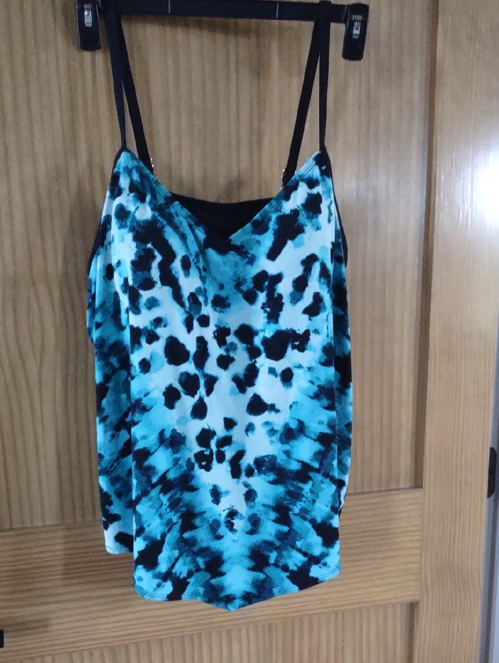 20W Women’s Blue Tie-Dye Cami Swim Tankini with Black Accents